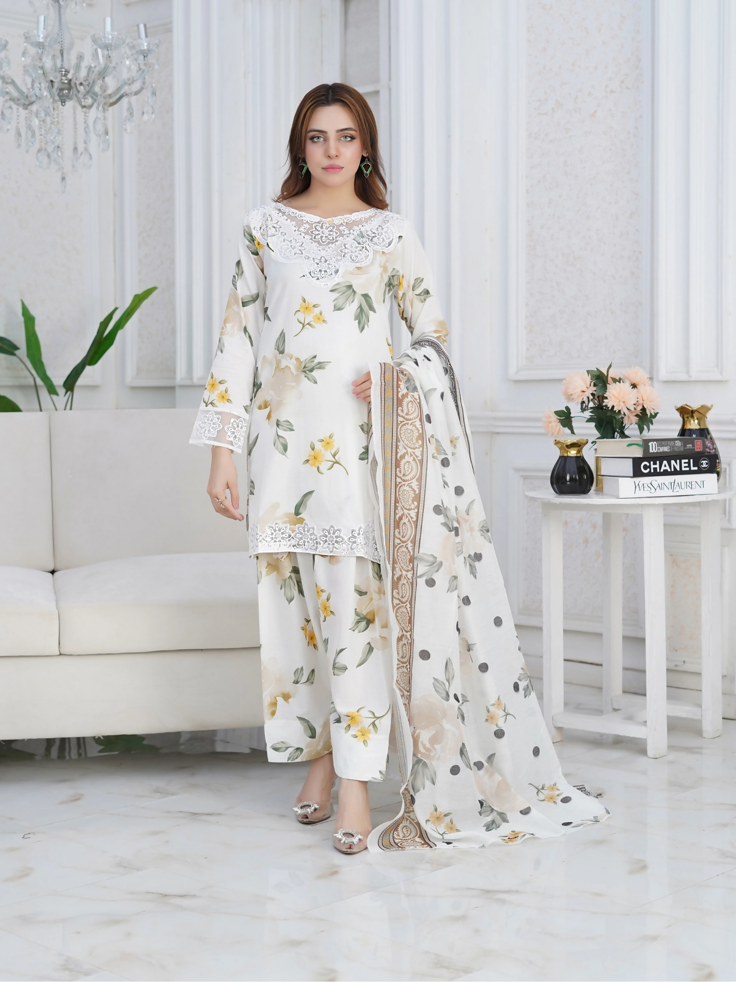 MH Cloth House Cotton Lawn Embroidered Stitched 3-Piece Suit-Mahro