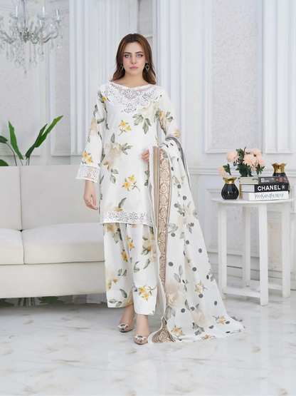 MH Cloth House Cotton Lawn Embroidered Stitched 3-Piece Suit-Mahro