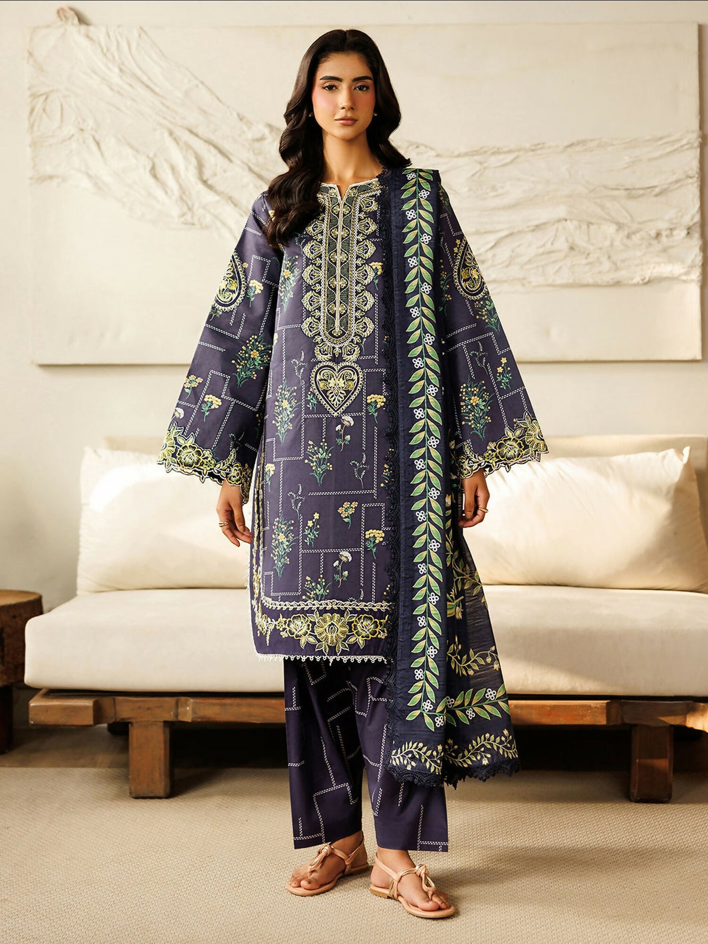 Mahnur Leila Lawn'26 Embroidered Unstitched 3-Piece Suit-L-09