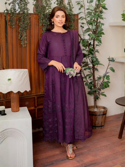 Panache Apparel Daily Essentials RTW Cambric Katan Embroidered Stitched 3-Piece Suit-Flux