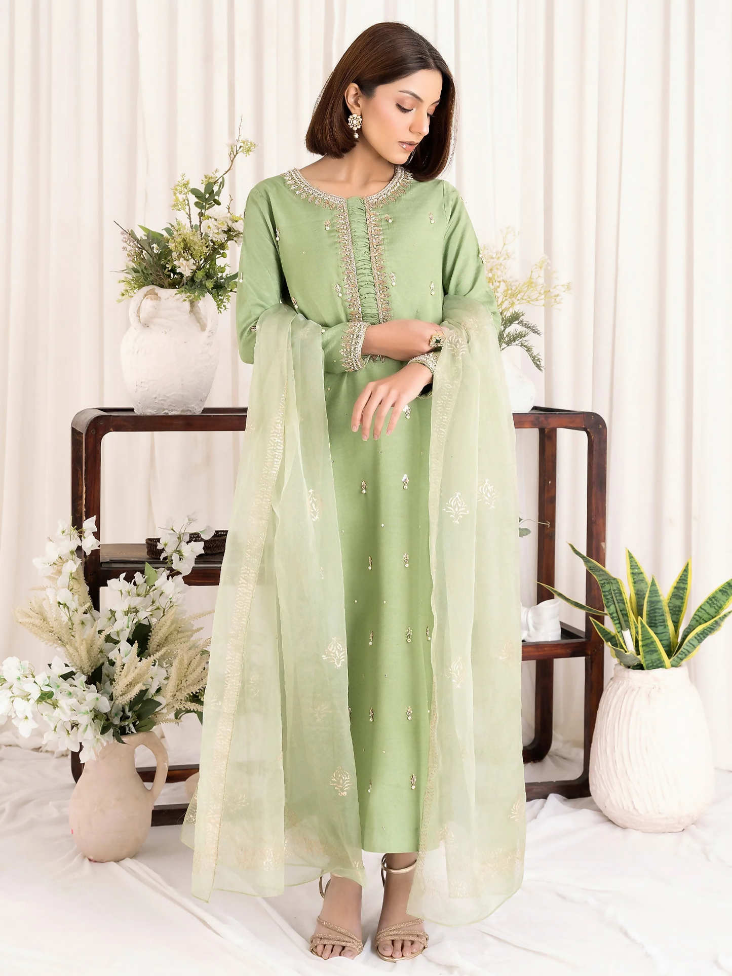 Allure By IH Luxury Pret Raw Silk Embellished Stitched 3-Piece Suit-Fatin