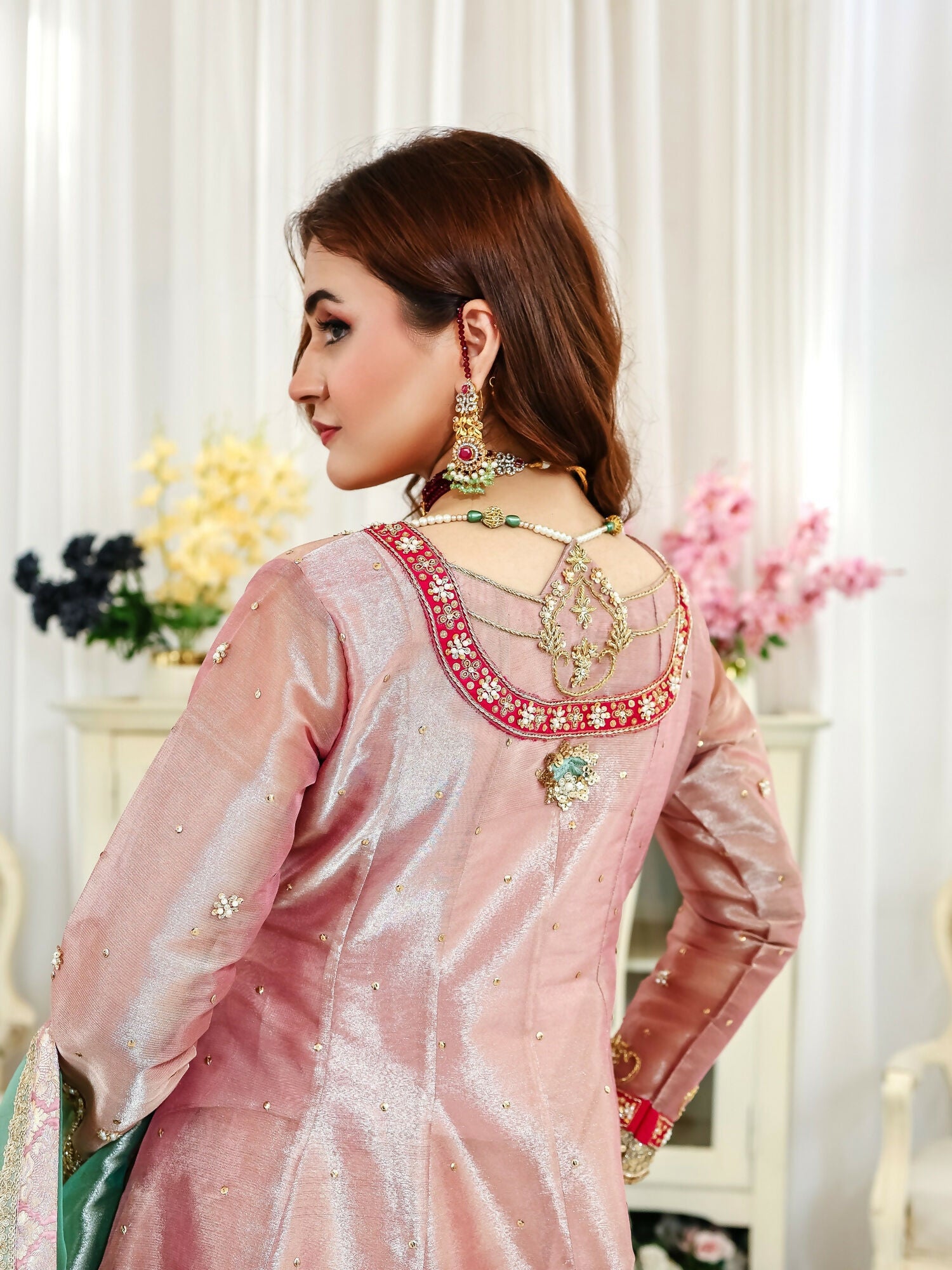 Farooq Hameed Studio Wedding Festive'25 Laama Tissue Net Embroidered Stitched 3-Piece Suit-Ashal