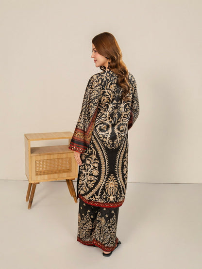 Stylish Collection Velvet Vogue Printed Co-Ord Set-Black Bloom