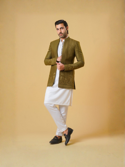 Gem Garments Janaan Jacquard Embroidered Prince Coat-Ishara
