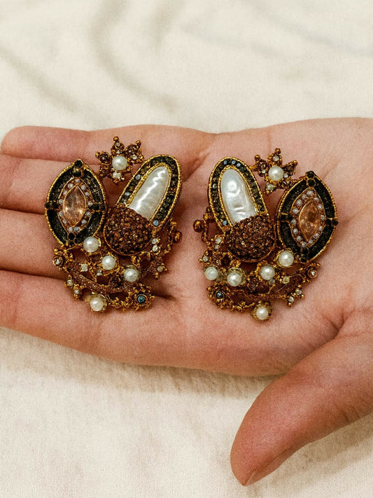 Durwaj's Pearl Embellished Stud Earrings-DW-009