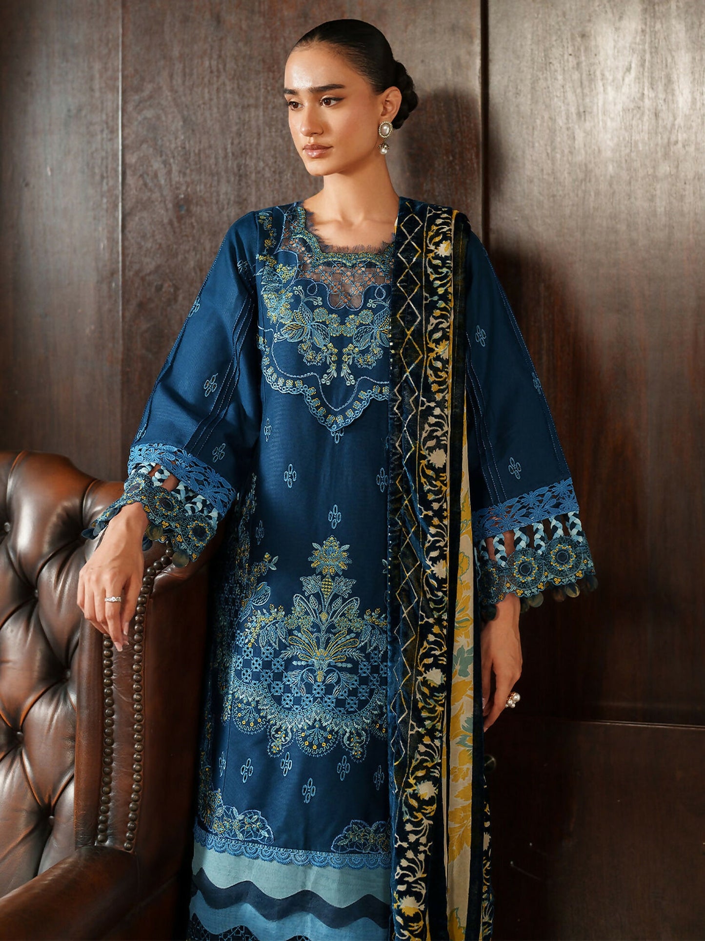 Parishay Panache Winter Corduroy Embroidered Unstitched 3-Piece Suit-PNE-12