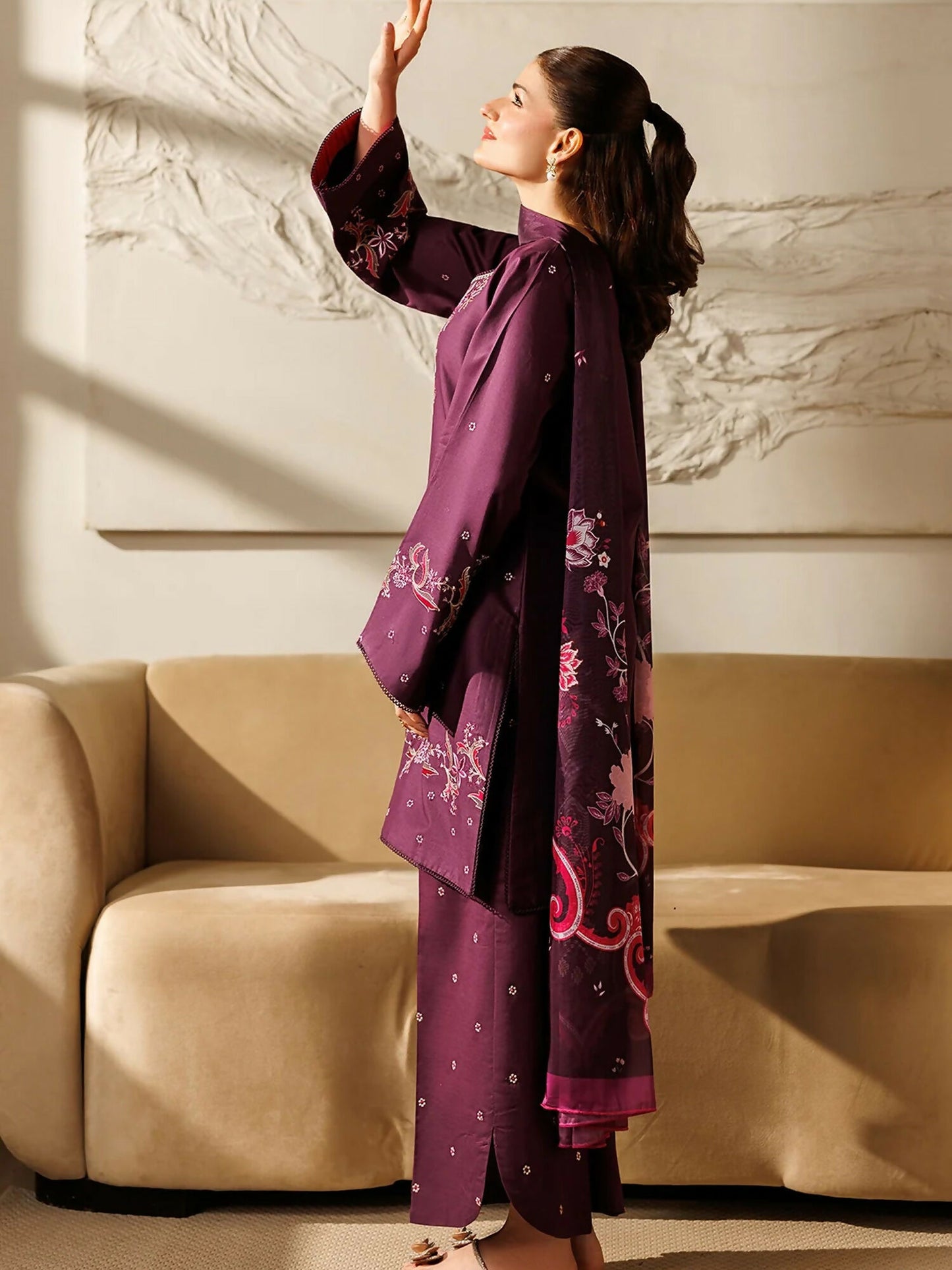 Panache Apparel Mistfall Ramadan Edit Cotton Embroidered Stitched Suit-Espresso