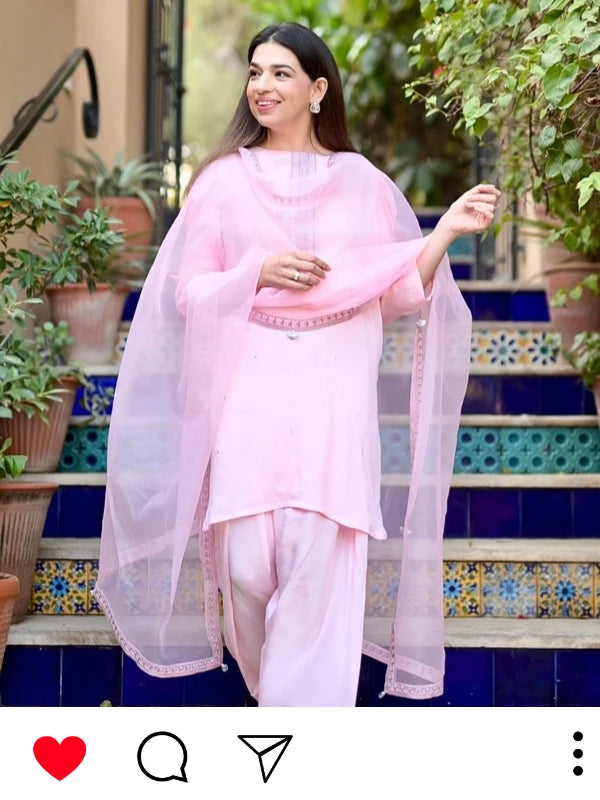 hemstitch raw silk embroidered stitched 3 piece suit aleeha