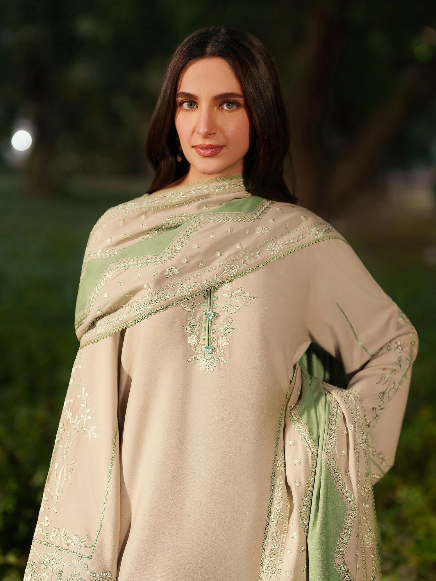 Panache Apparel Winter Solstice Linen Embroidered Stitched Suit-Mistfall