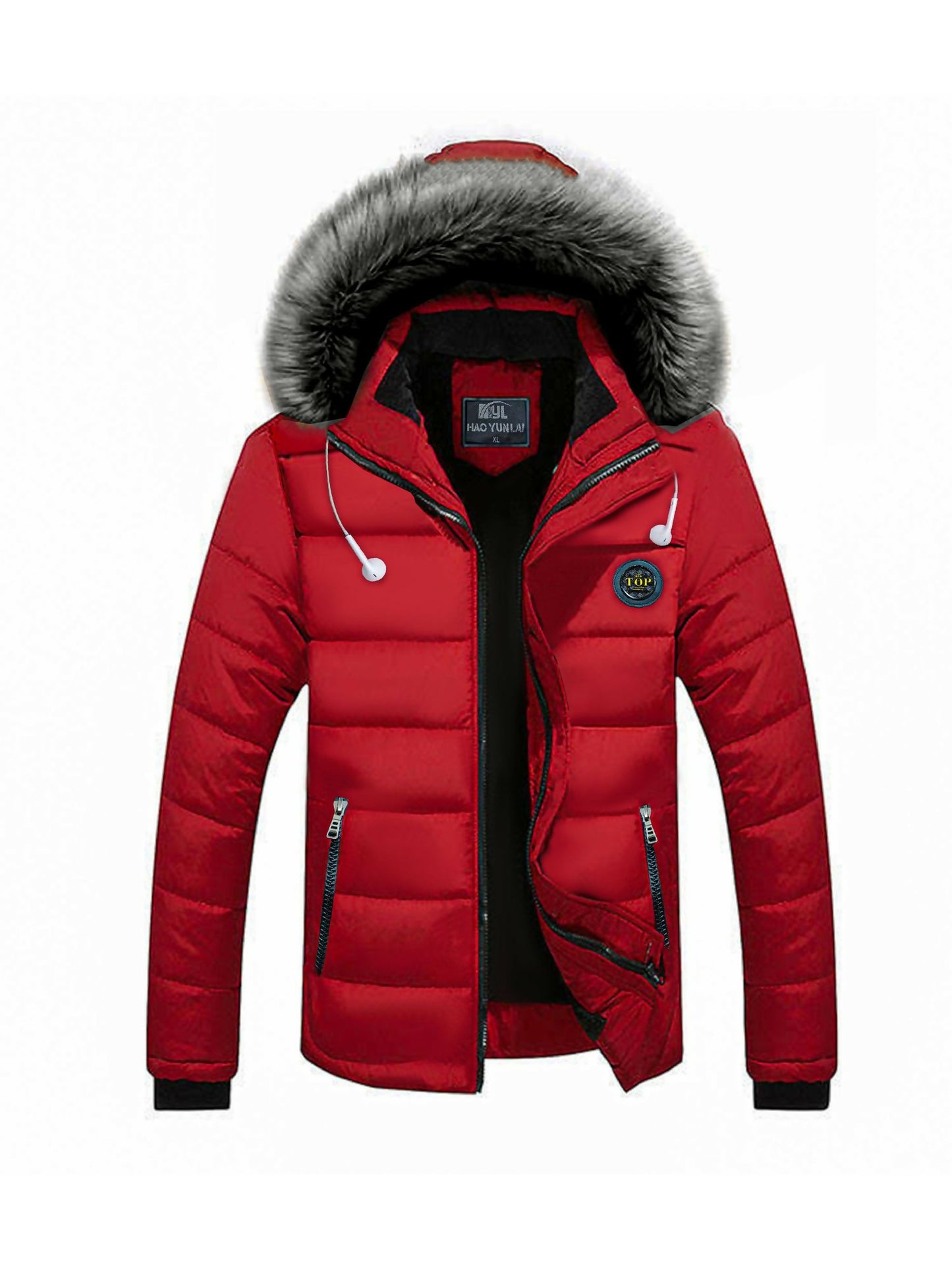 Red Funky Music Love Heavy Insulated Winter Jackets-14089