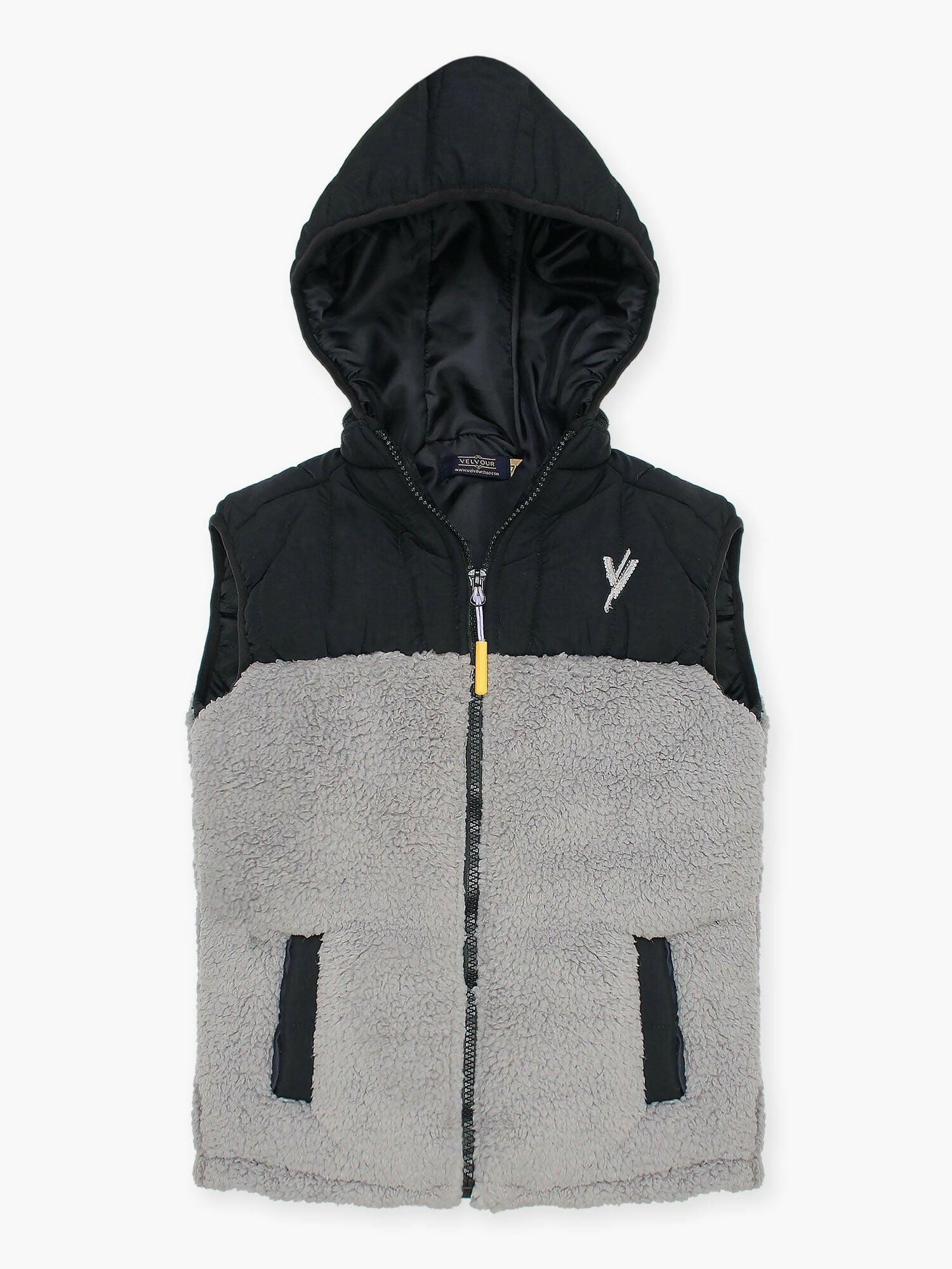 Black and Grey Velvour Puffer Jacket-VJ42-A