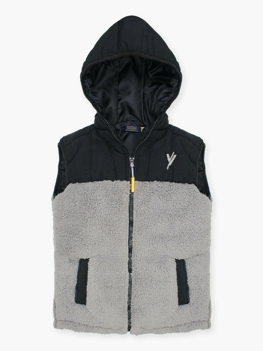 Black and Grey Velvour Puffer Jacket-VJ42-A