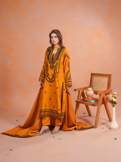 Tawakal Closet Dhanak Embroidered Stitched 3-Piece Suit-Zaitooni