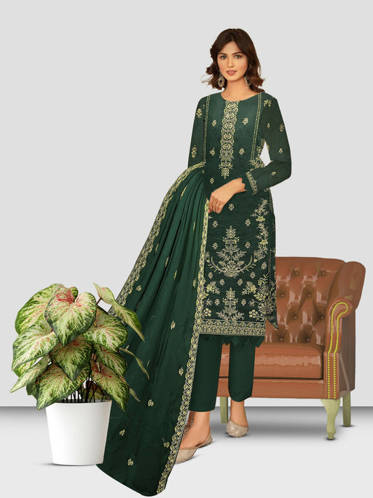 Embroidered Bana Dora Lawn shirt with embroidered Bamber dupatta and plain dyed cotton trouser.