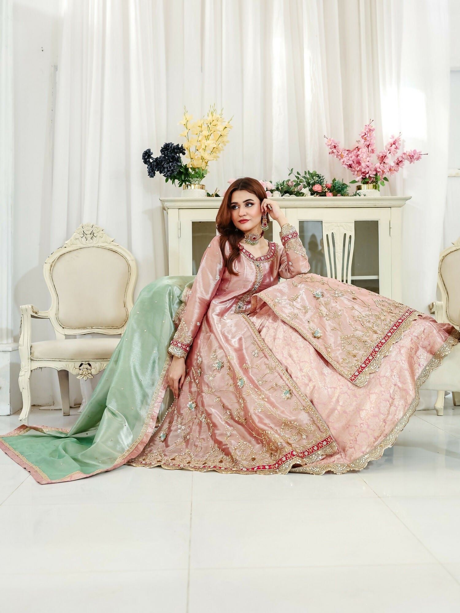 Farooq Hameed Studio Wedding Festive'25 Laama Tissue Net Embroidered Stitched 3-Piece Suit-Ashal
