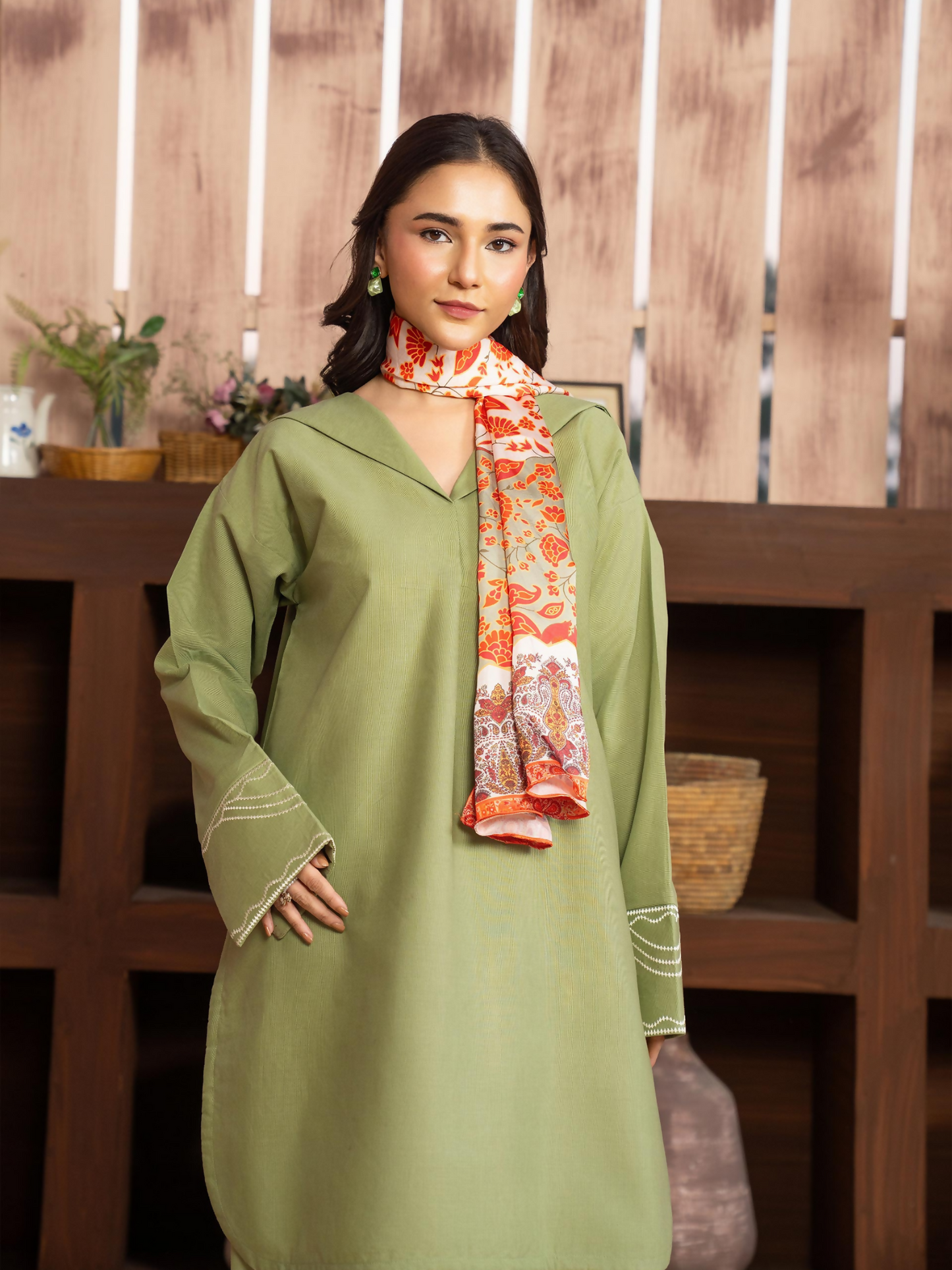 Panache Apparel Winter Core Khaddar Embroidered Stitched Suit-Cedar