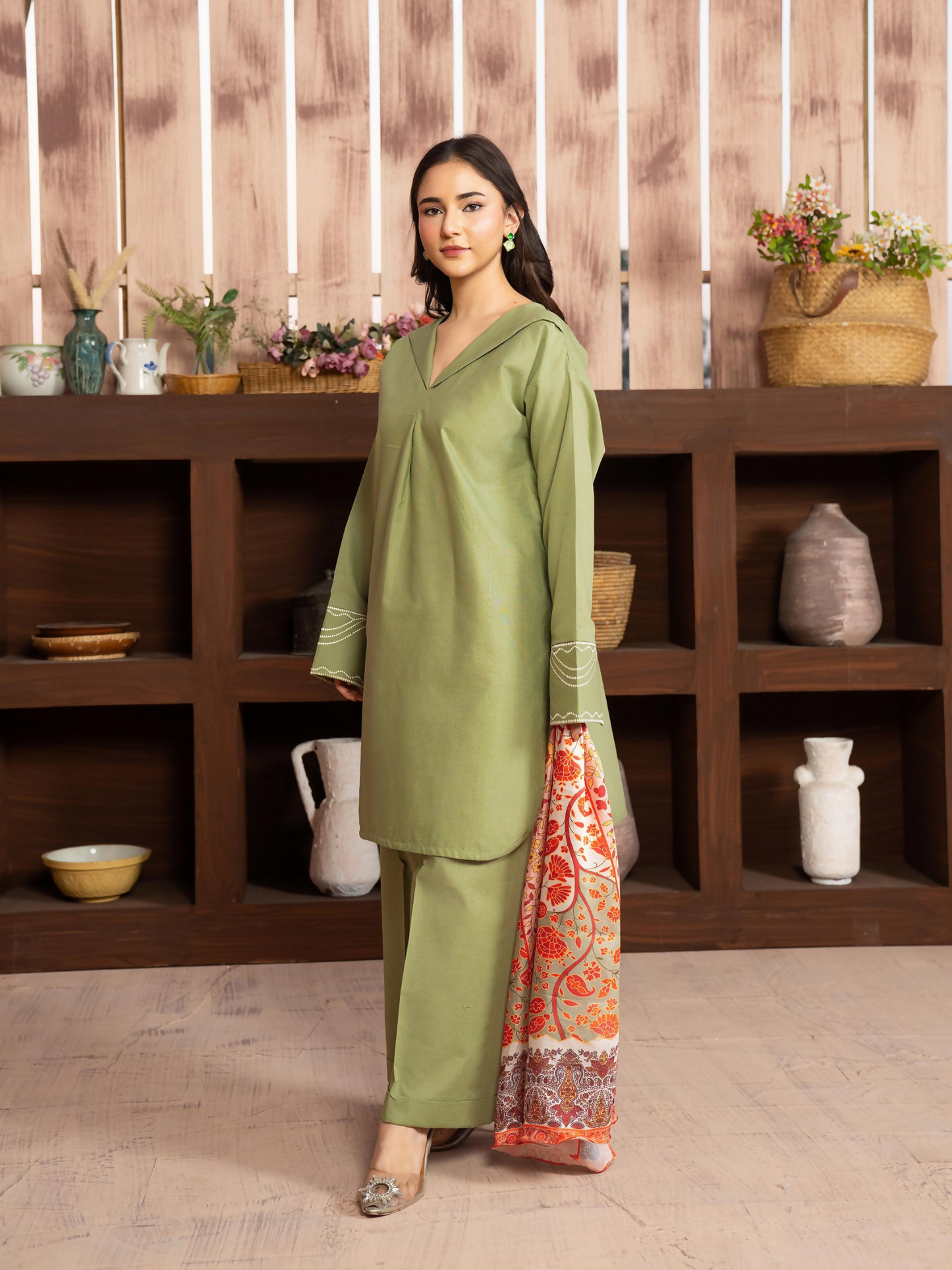 Panache Apparel Winter Core Khaddar Embroidered Stitched Suit-Cedar