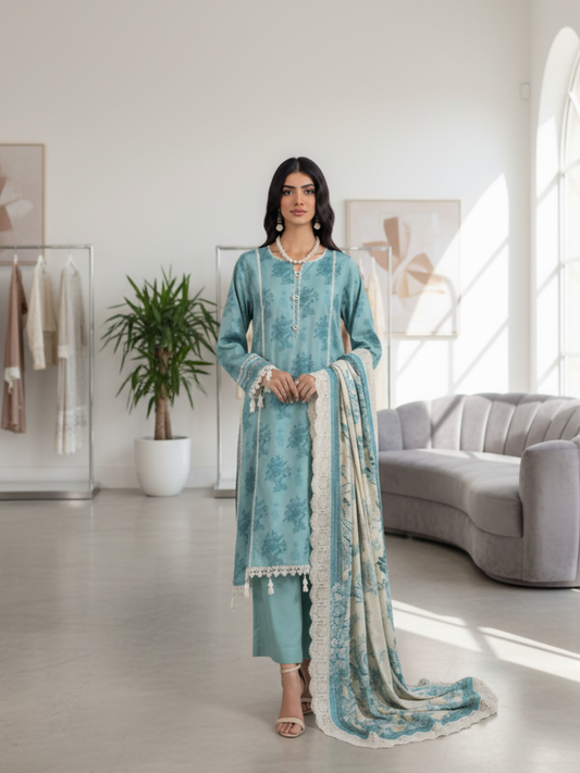 Mausummery Linen Printed Unstitched 3-Piece Suit-Beryl