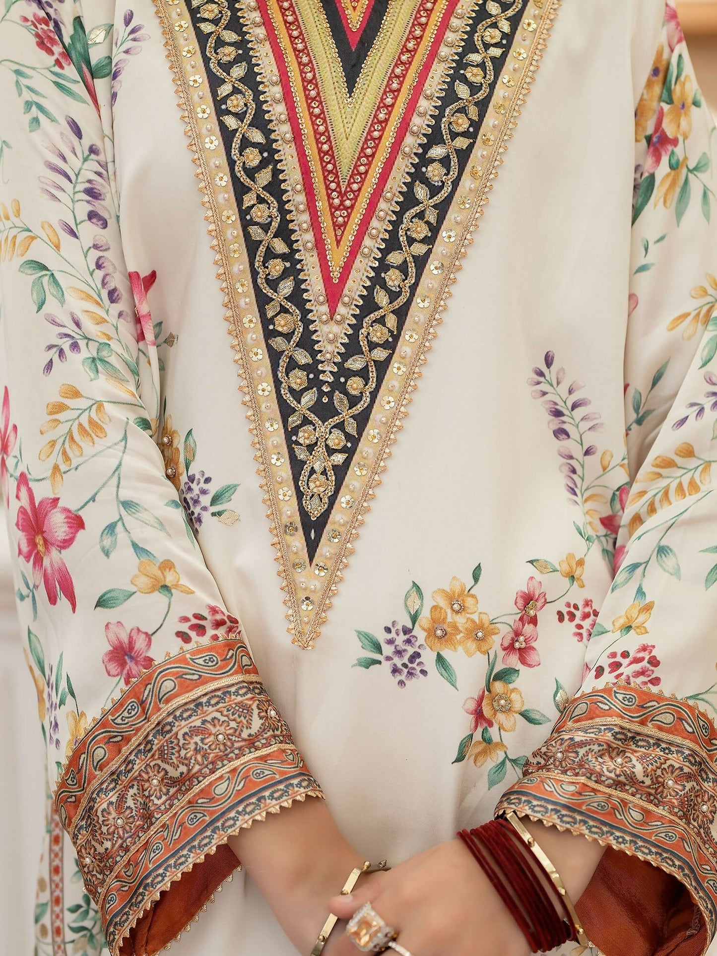 Shiza Hassan Miha Luxury Pret Satin Silk Embellished 3-Piece Suit-Petunias