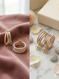 H&A Jewellery Handcrafted Triple-Tone Small Brass Hoop Earrings