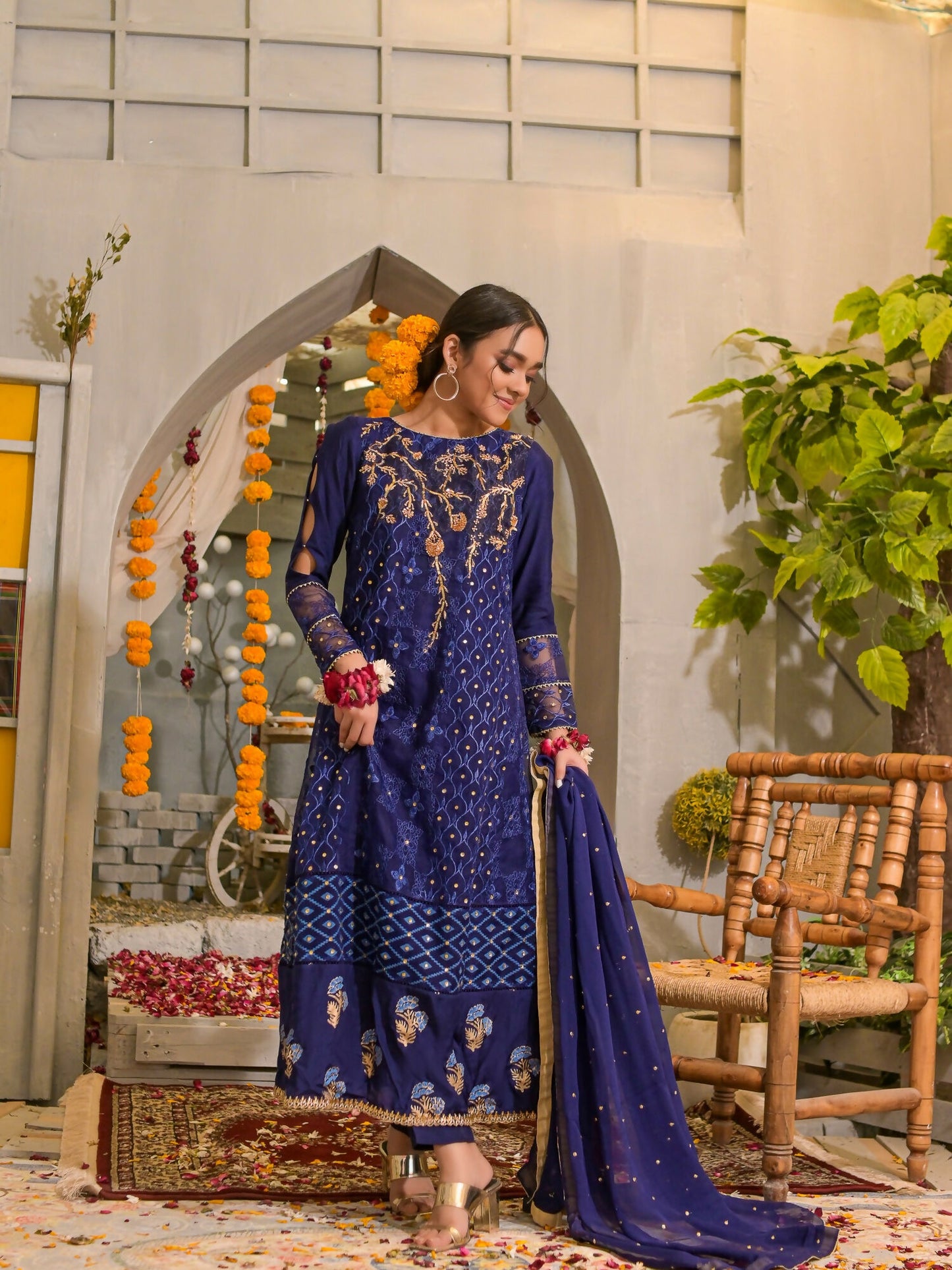 Ruby's Couture Poshak Organza Embellished Stitched 3-Piece Suit-Roshanara
