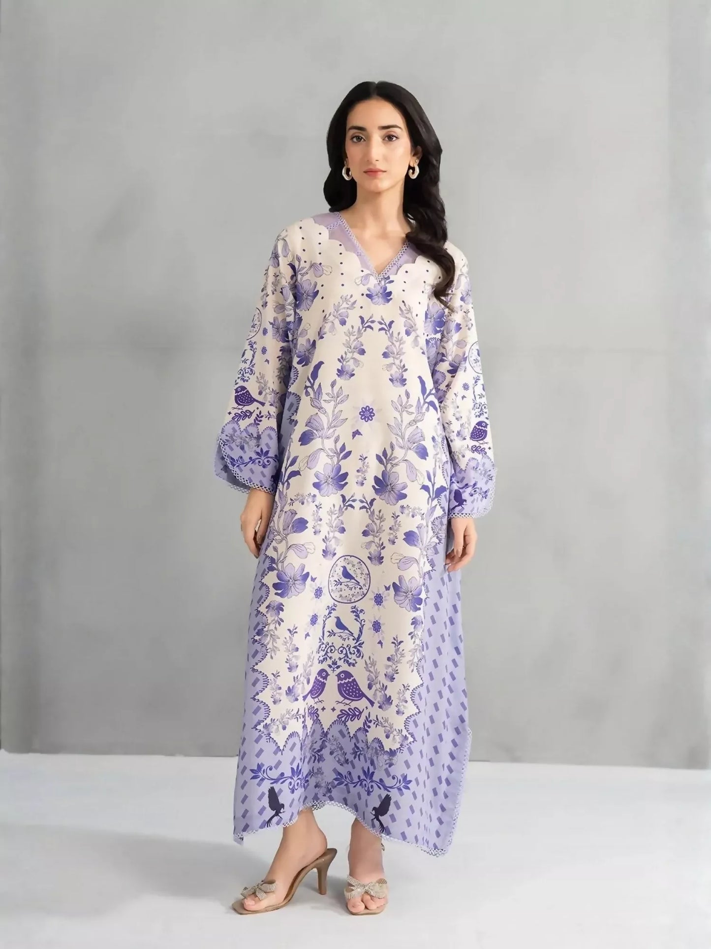 Panache Apparel Dear Summer Silk Lawn Printed Kaftan-Wild Daisy