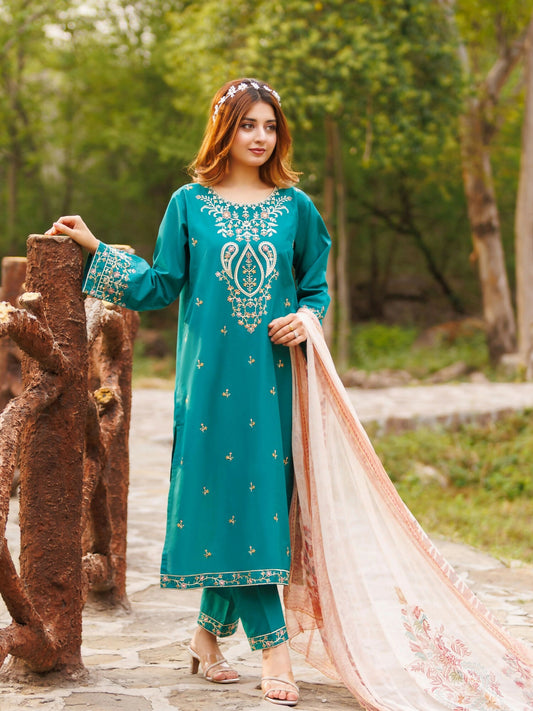 MAK Fashion Lawn Embroidered Stitched 3-Piece Suit-Saffron