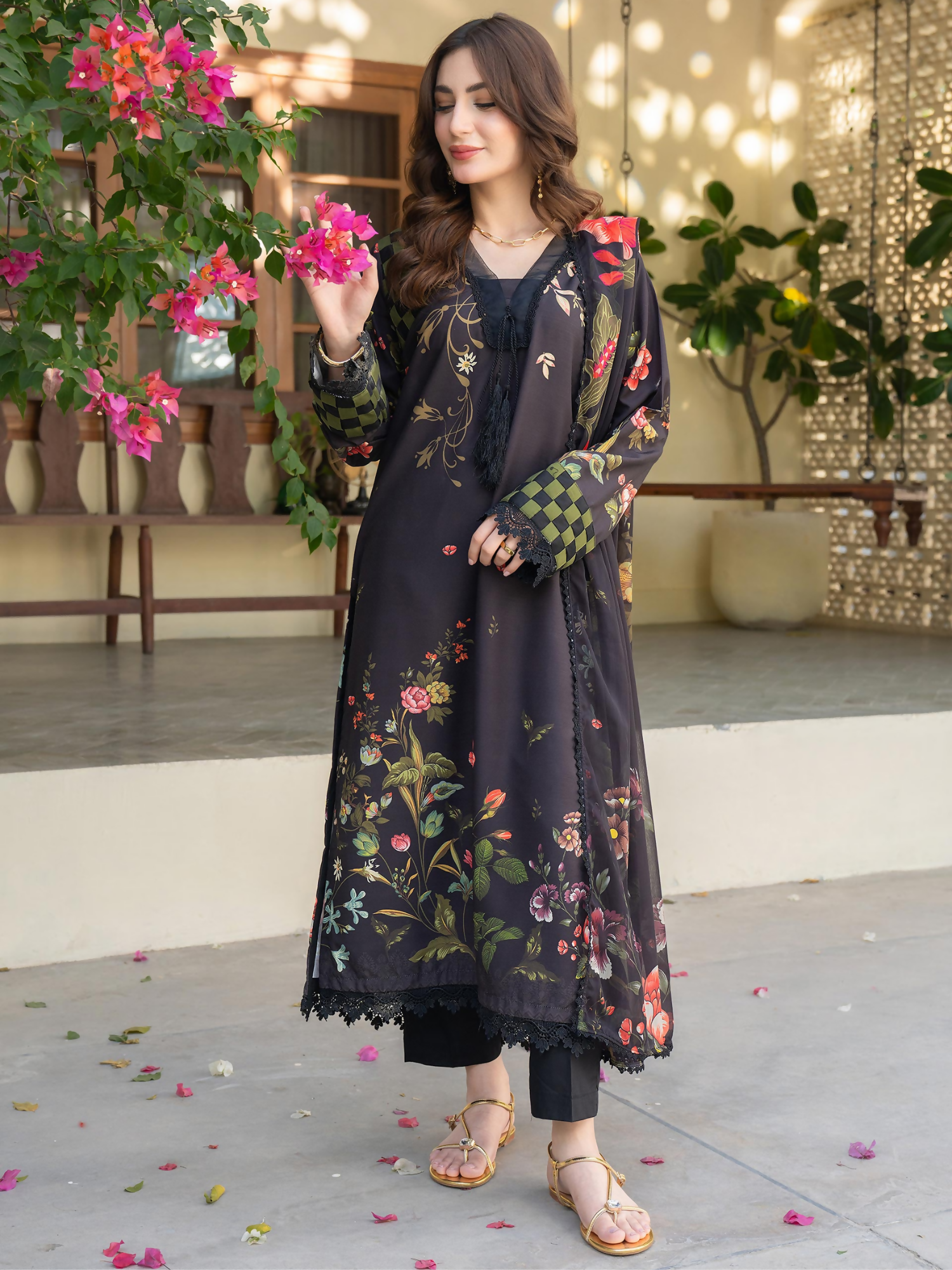 Panache Apparel Mah-e-Noor Raw Silk Printed Stitched Suit-Orya