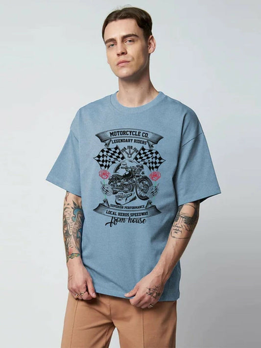 Jupiter Oversized Off Shoulder Bike Rider Print Tee Shirt-13599