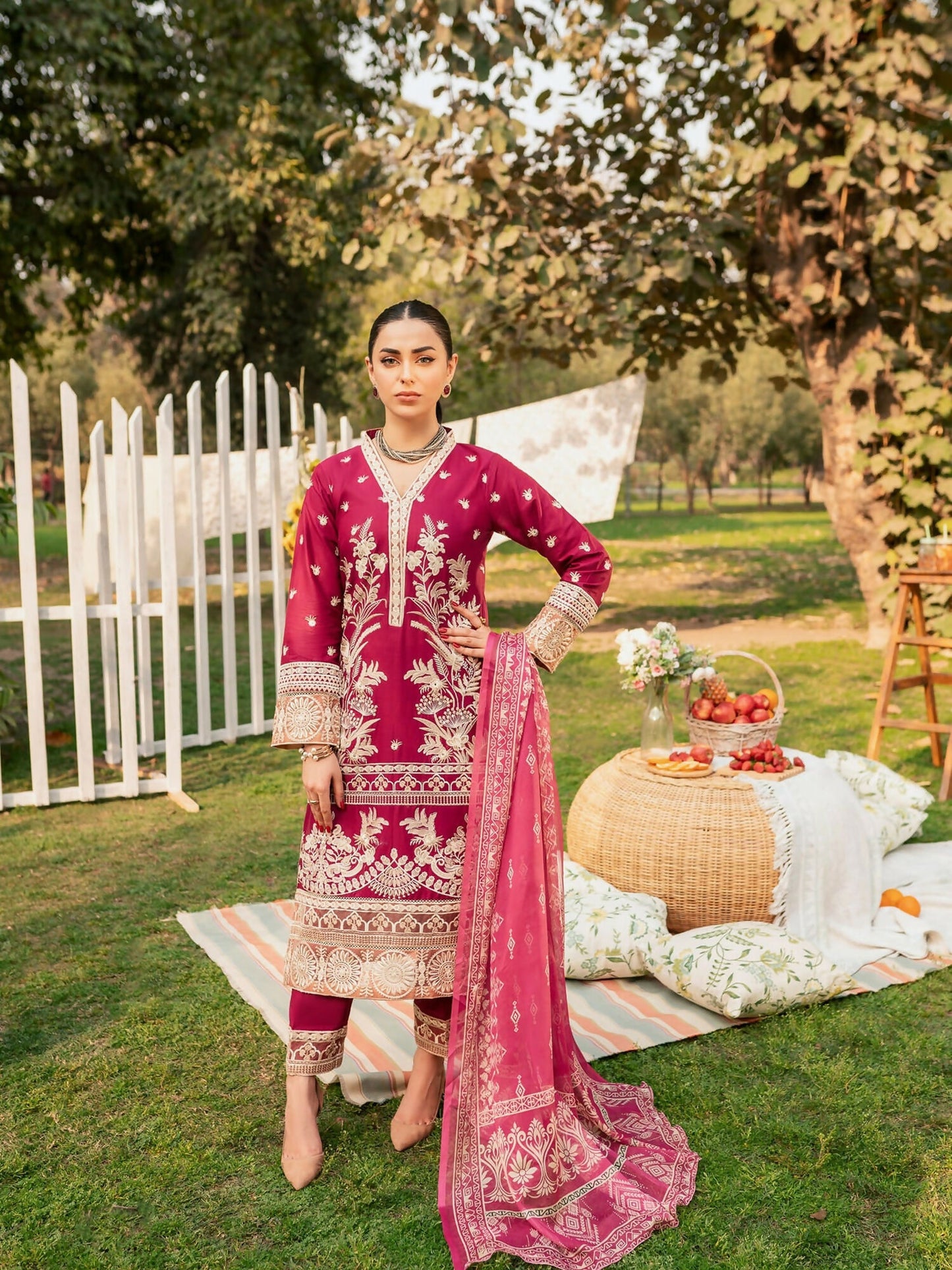 Panache Apparel Lawn Embroidered Stitched 2-Piece Suit-Azalea