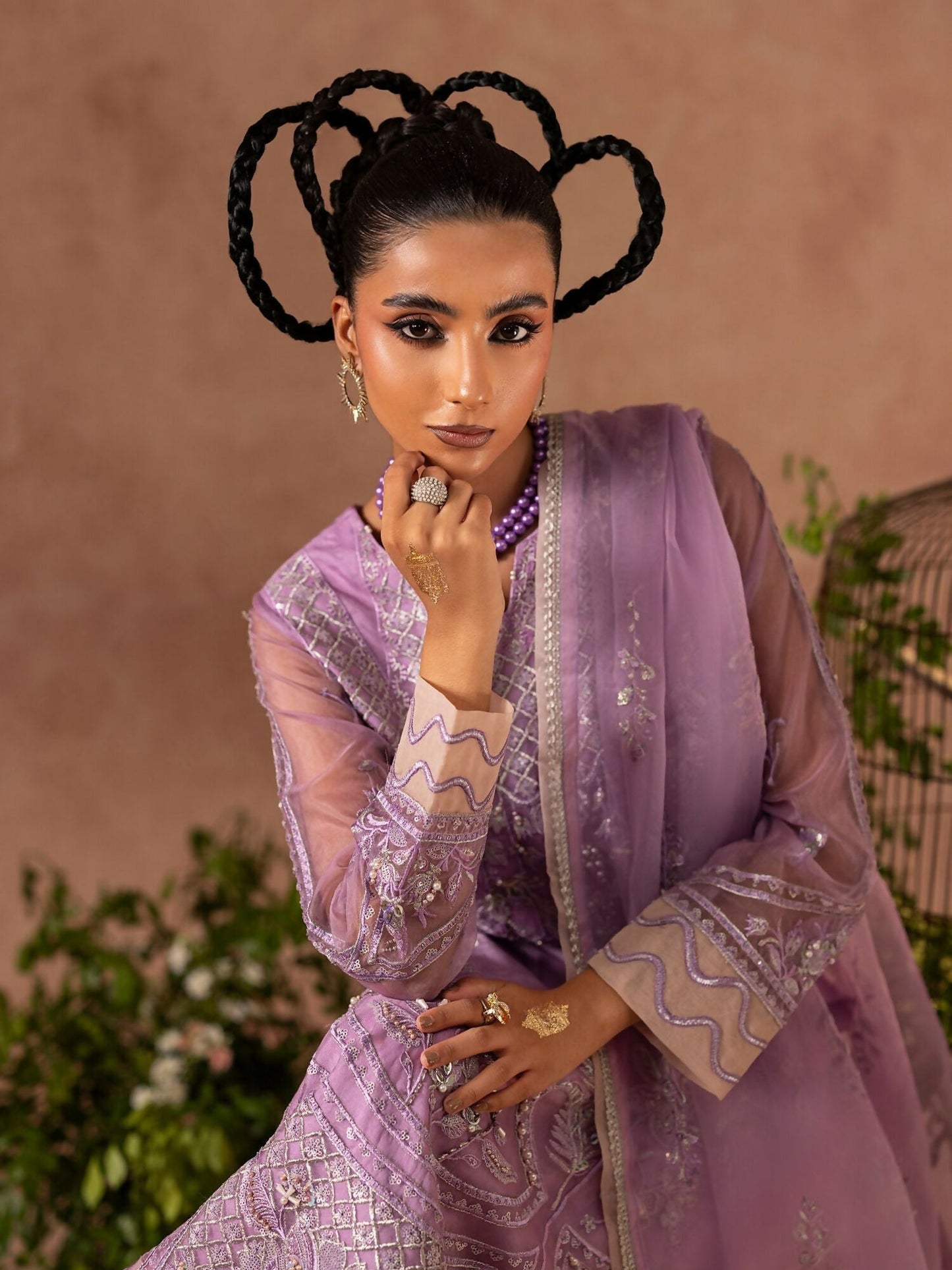 Shurooq Geet Organza Embroidered Stitched 3-Piece Suit-Ragni