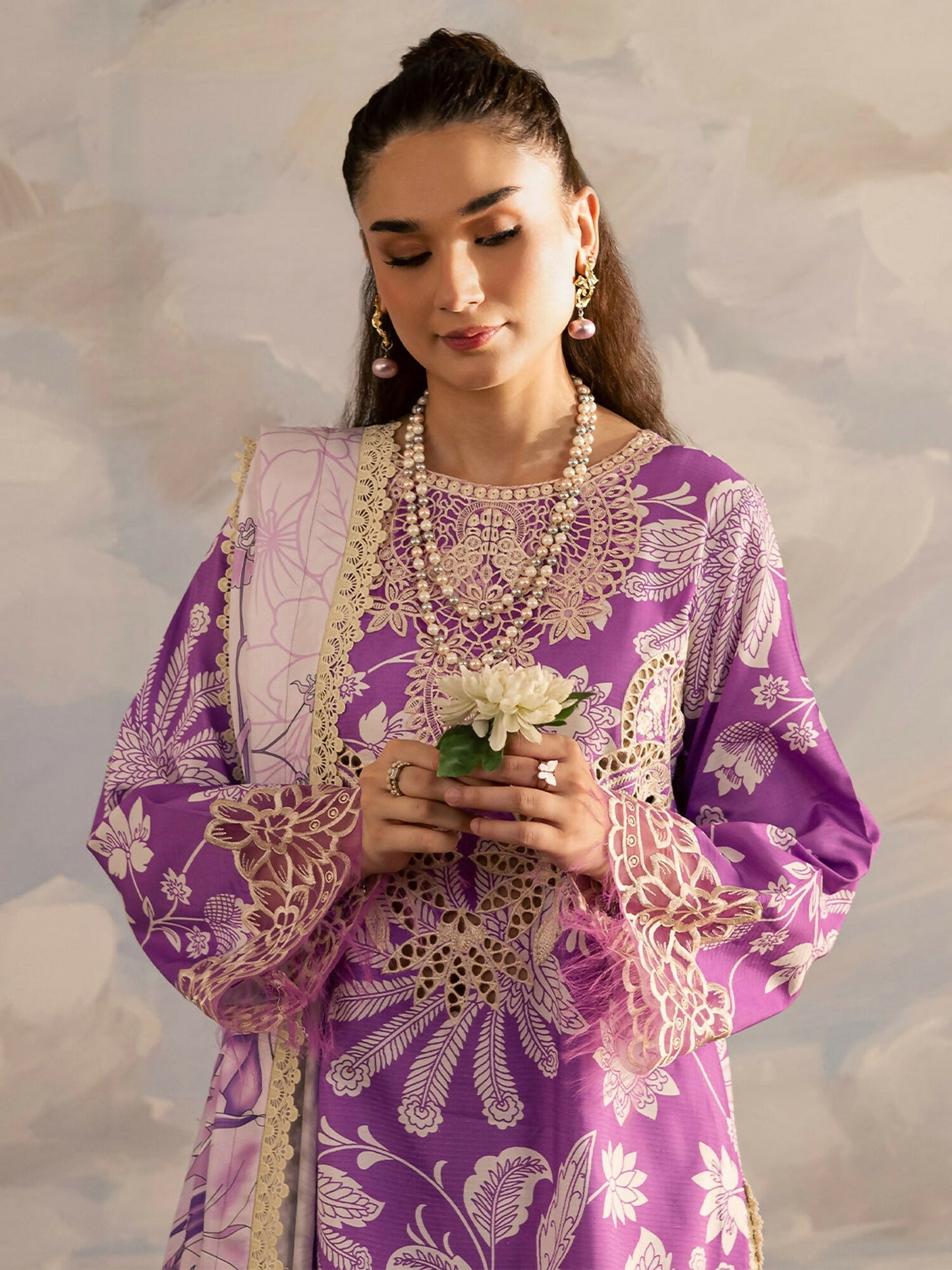 Mahnur Kaia Slub Linen Embroidered Stitched 3-Piece Suit-K- 10