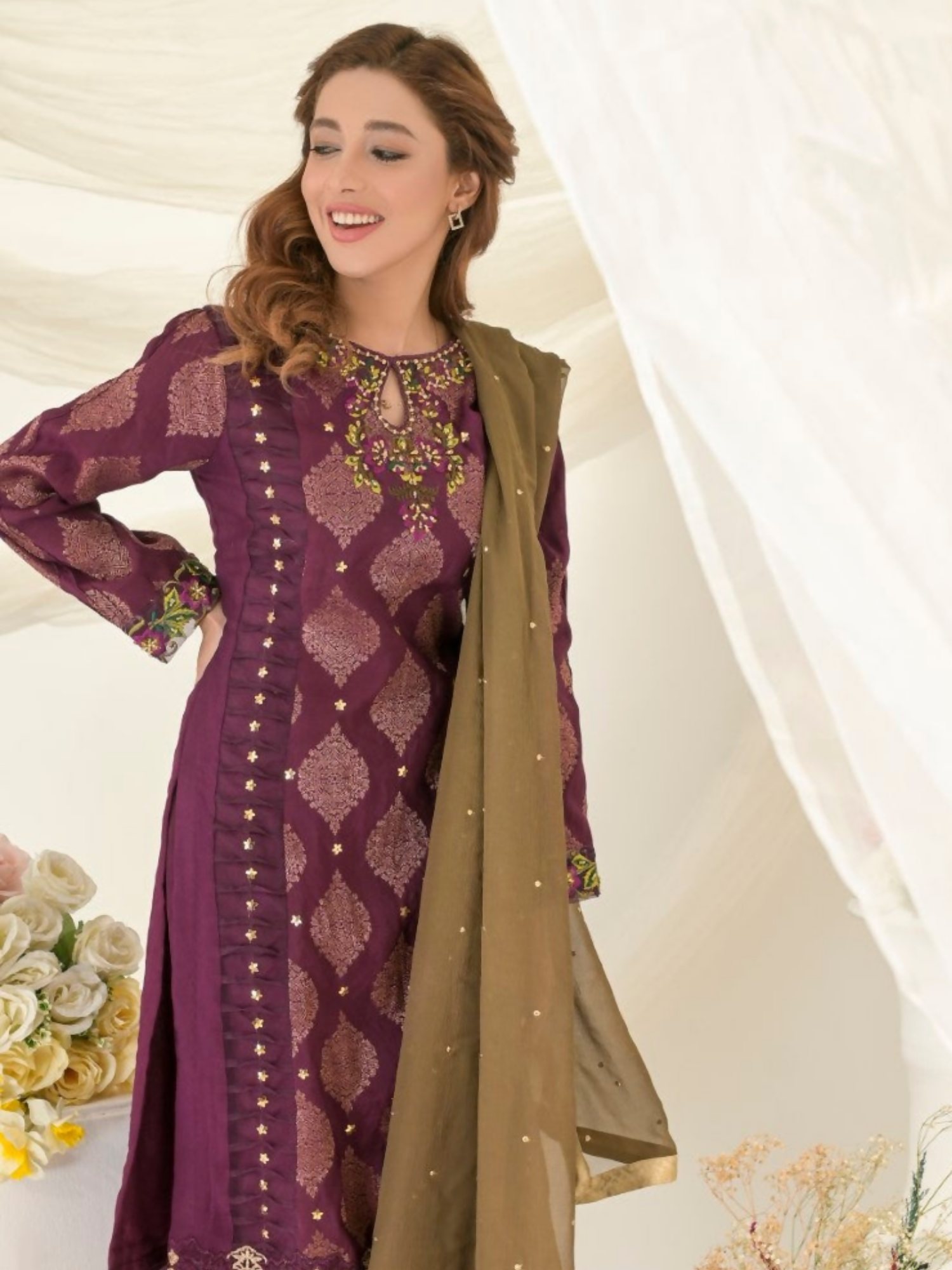 Ruby's Couture Gul-Bahar Khadi Embroidered Stitched 3-Piece Suit-Pariza