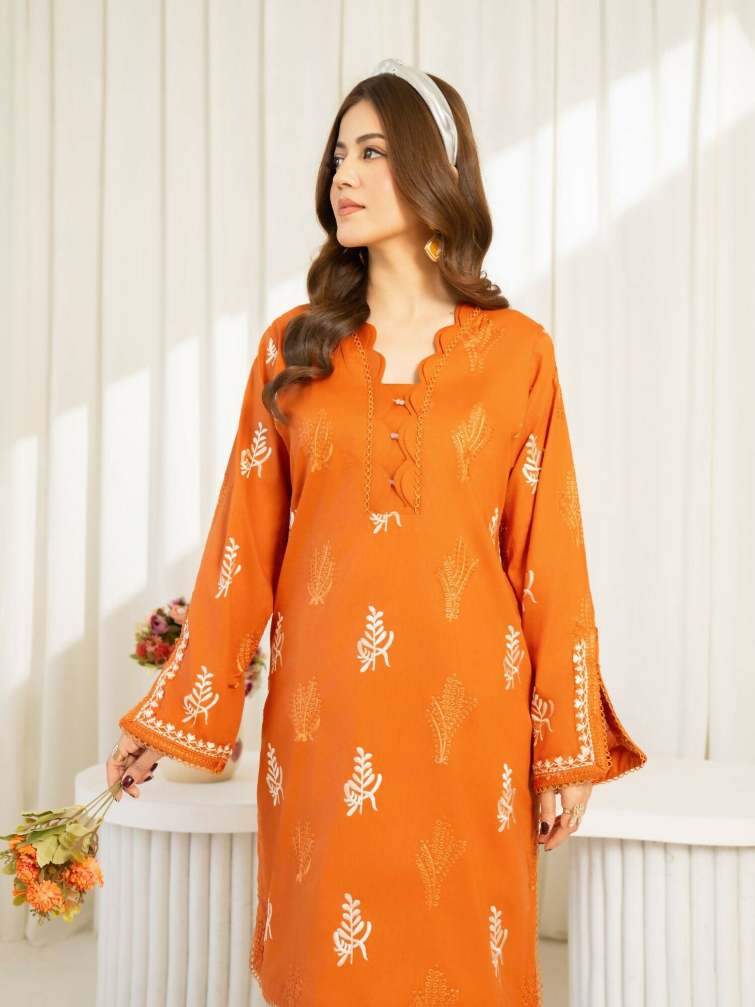 Panache Apparel Sunlit Essentials Cotton Lawn Embroidered Stitched Suit-Rust