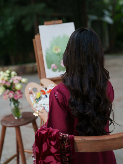 Parishay Panache Winter Corduroy Embroidered Stitched 3-Piece Suit-PNE-09