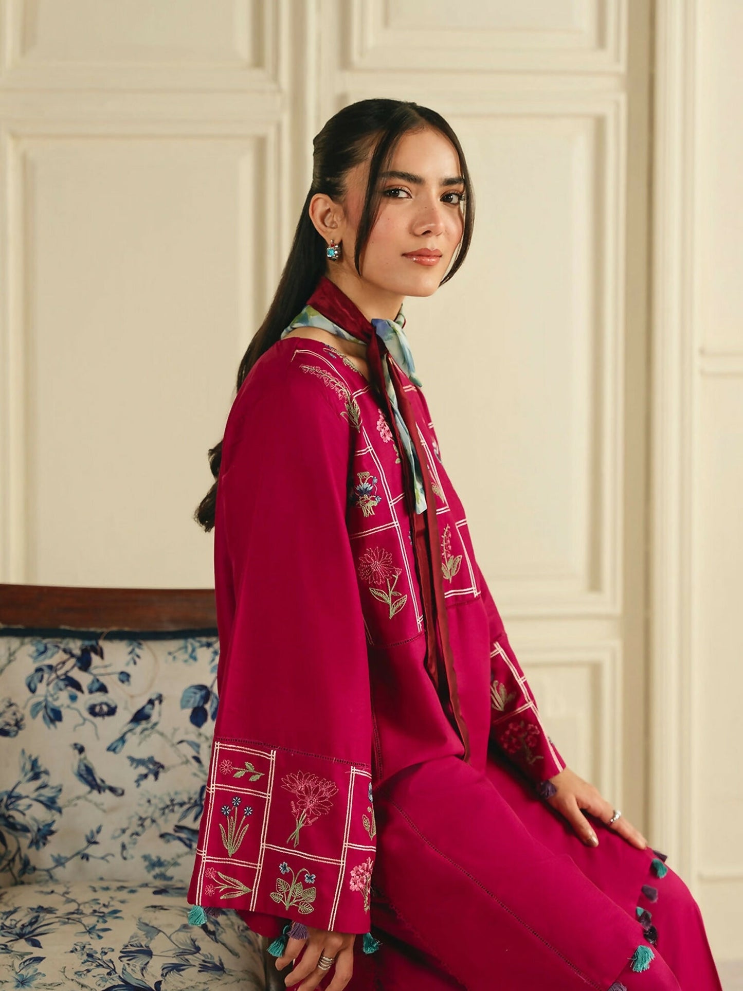 Mannat Clothing Boho Summer'26 Cotton Embroidered Stitched Suit-Crimson Muse