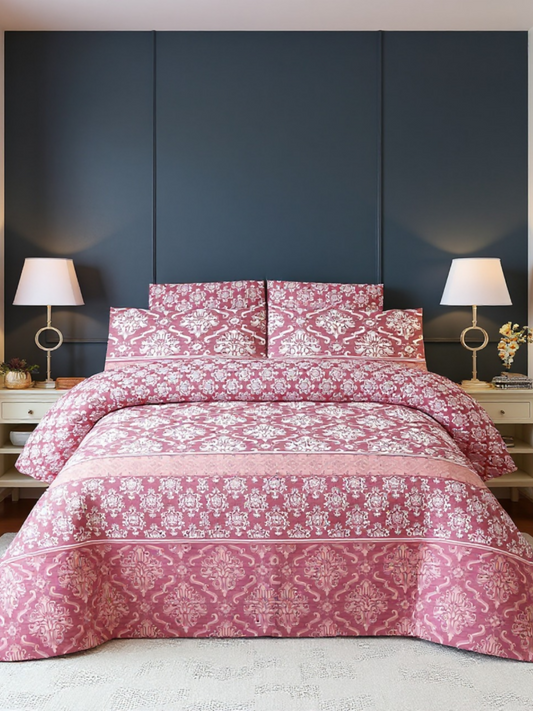 Salonika Printed 3 Piece King Bedsheet Set-155