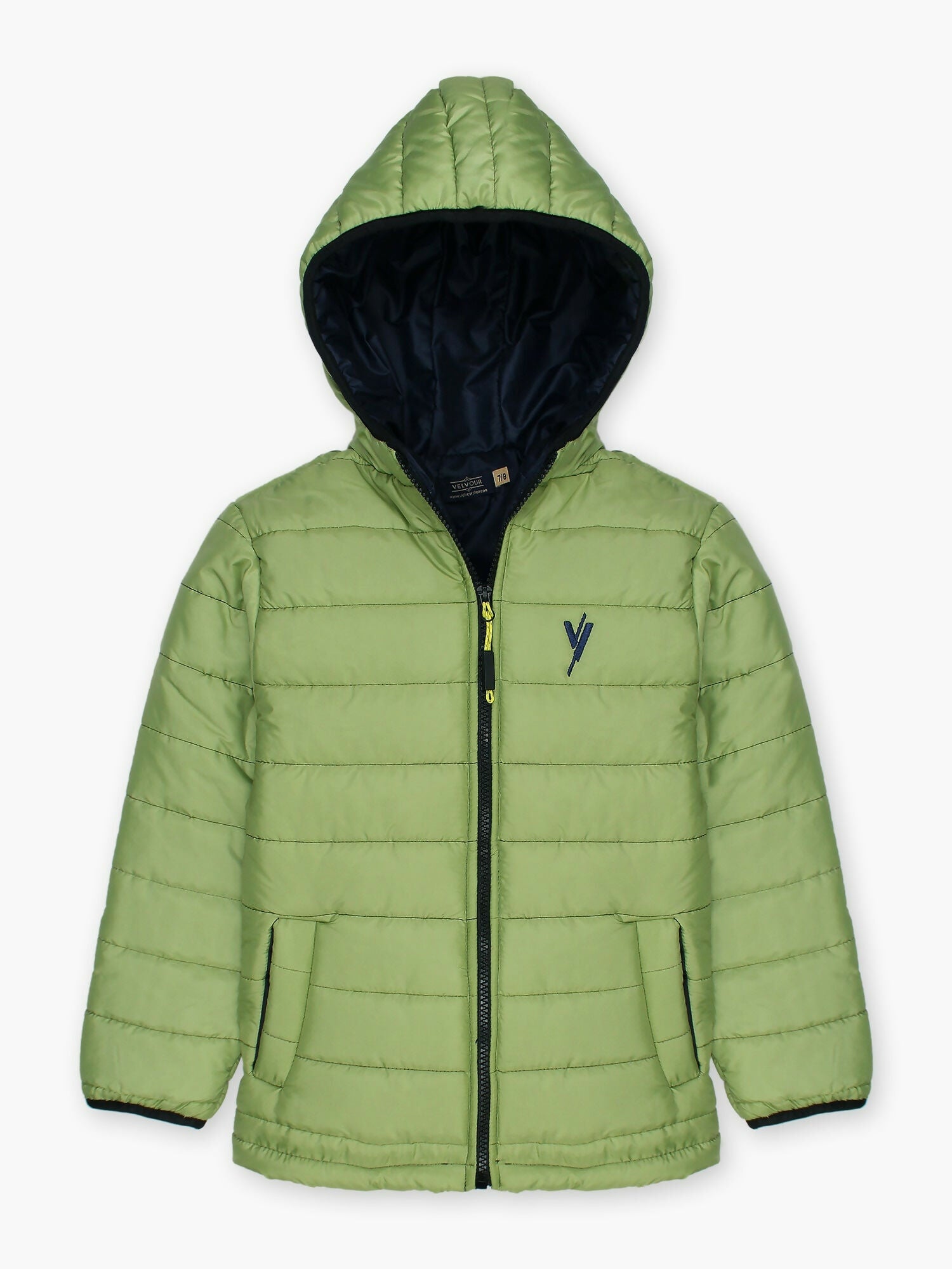 Green Velvour Printed Puffer Jacket-VJ20-D