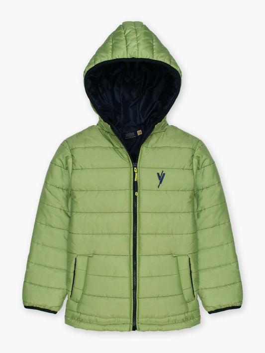 Green Velvour Printed Puffer Jacket-VJ20-D