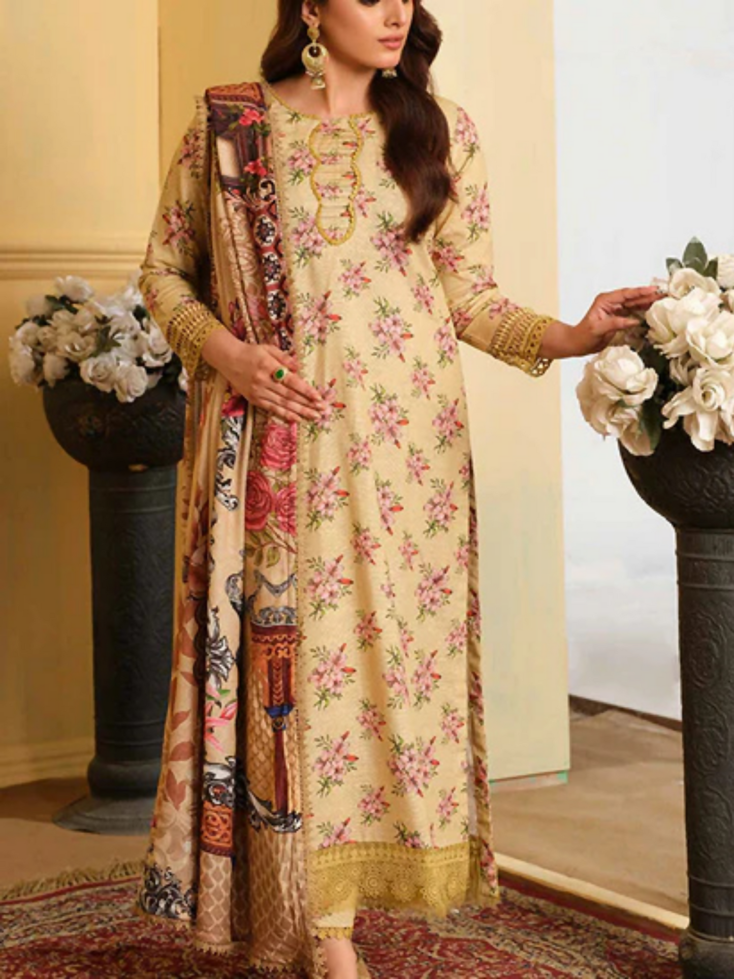 Johra Rosygrace Khaddar Printed Unstitched 3-Piece Suit-JH-599-Beige