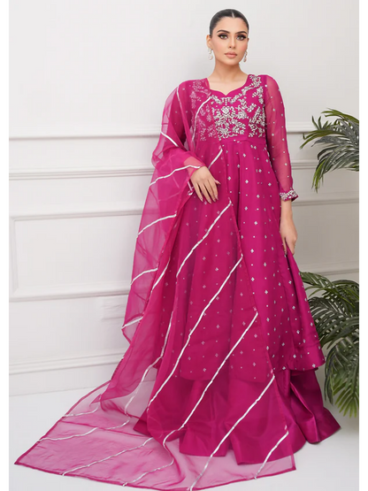 Allure By IH Lehr Chiffon Embroidered Lehenga-Very Berry