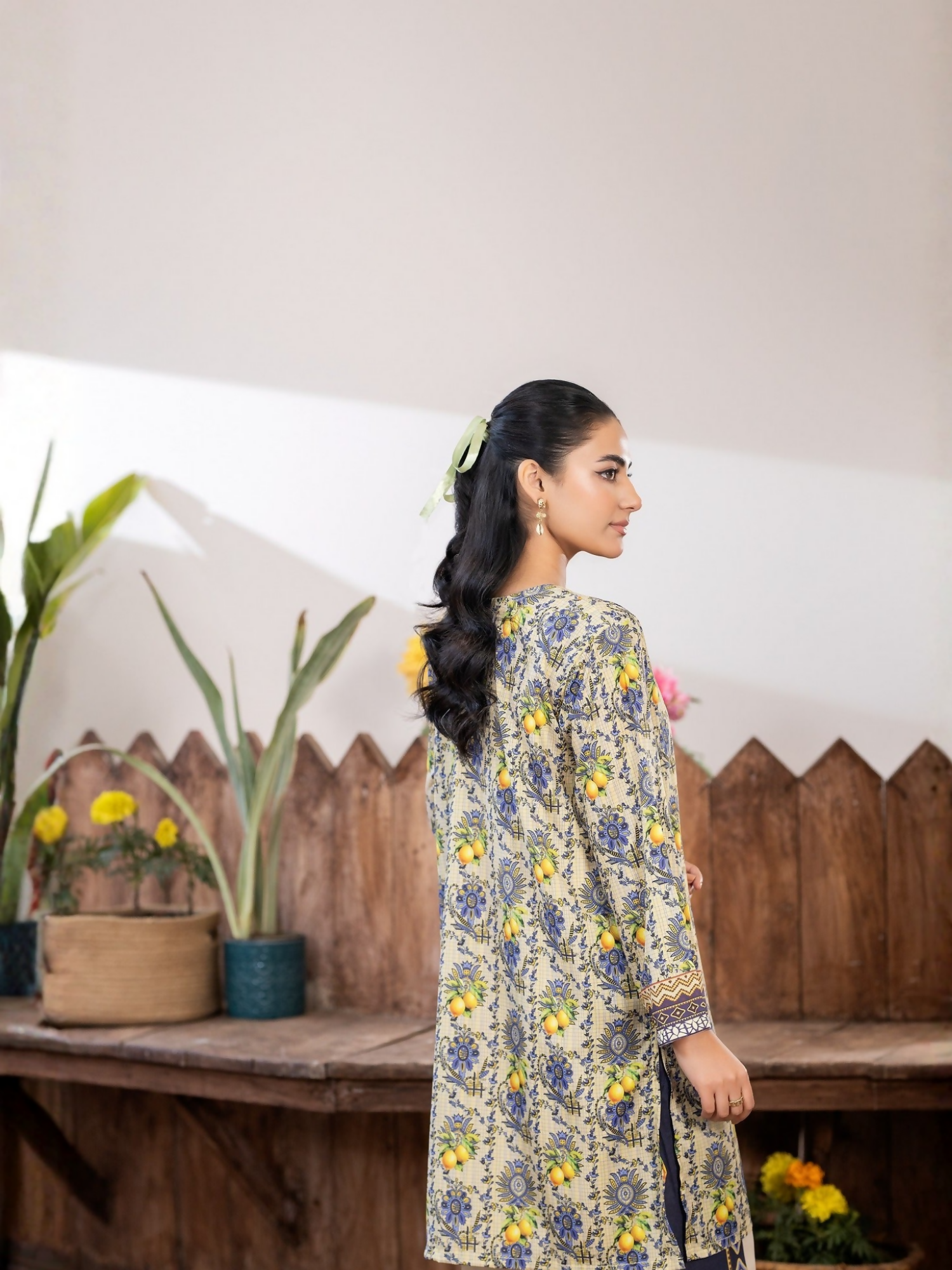 Panache Apparel Crepe De Luxe Crepe Printed Co-Ord Set-Lemon