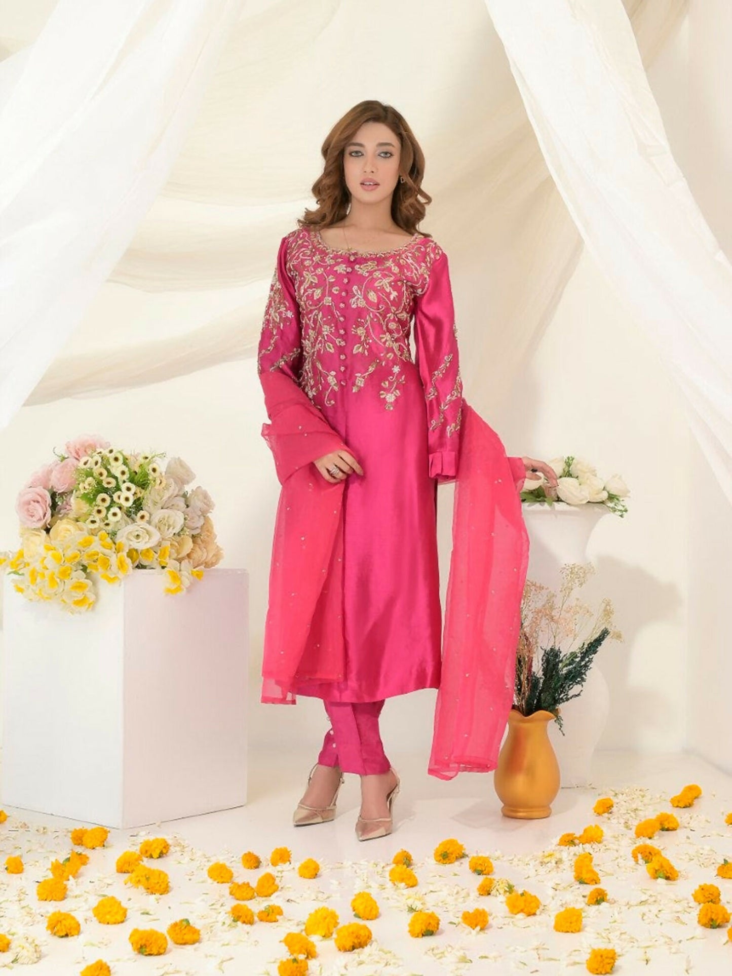 Ruby's Couture Gul-Bahar Silk Embroidered Stitched 3-Piece Suit-Gurleen