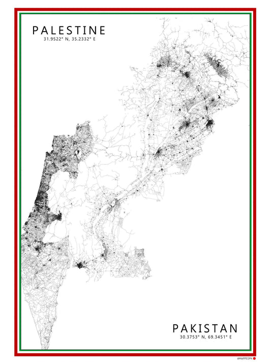 MappedPK Palestine + Pakistan Dual Country A3 Map