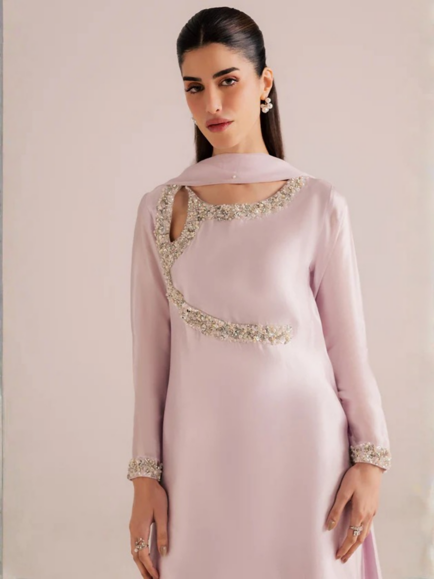 Allure By IH Silver Night Tussel Silk Embroidered Stitched 3-Piece Suit-Silver