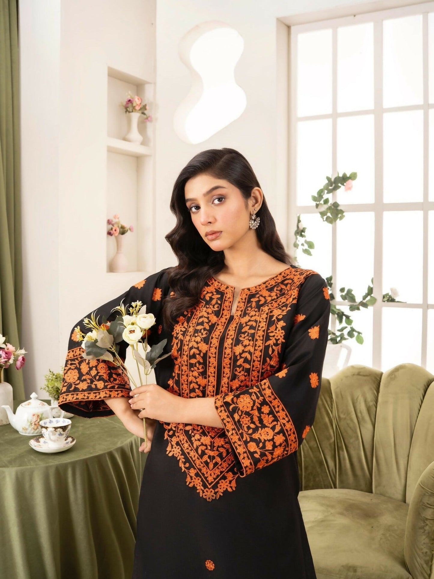 Stylish Collection Linen Embroidered Stitched 2-Piece Suit-Black Lava