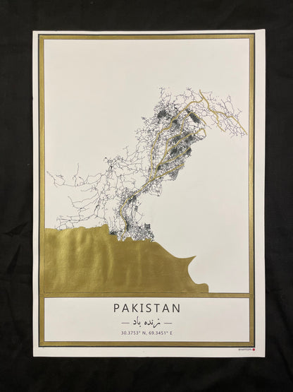 MappedPK Pakistan Gold Hand Painted Map