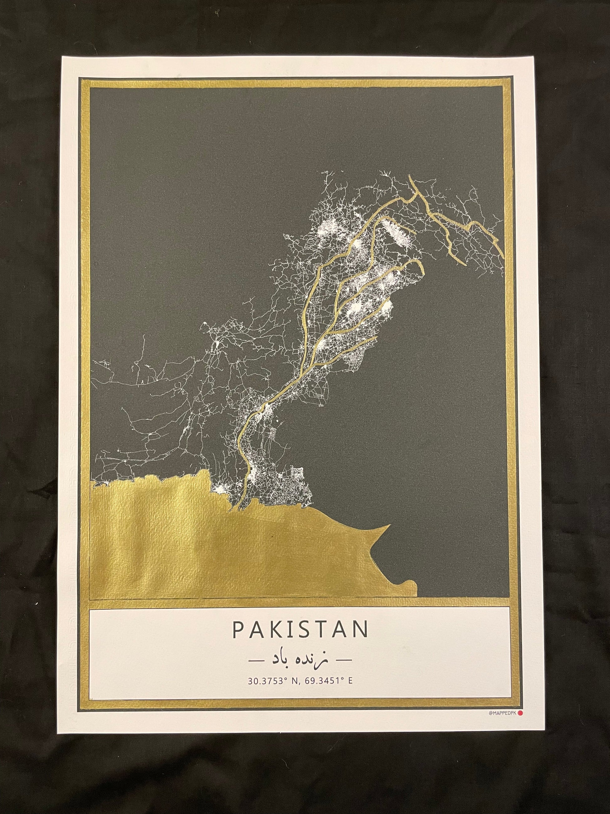 MappedPK Pakistan Gold Hand Painted Map