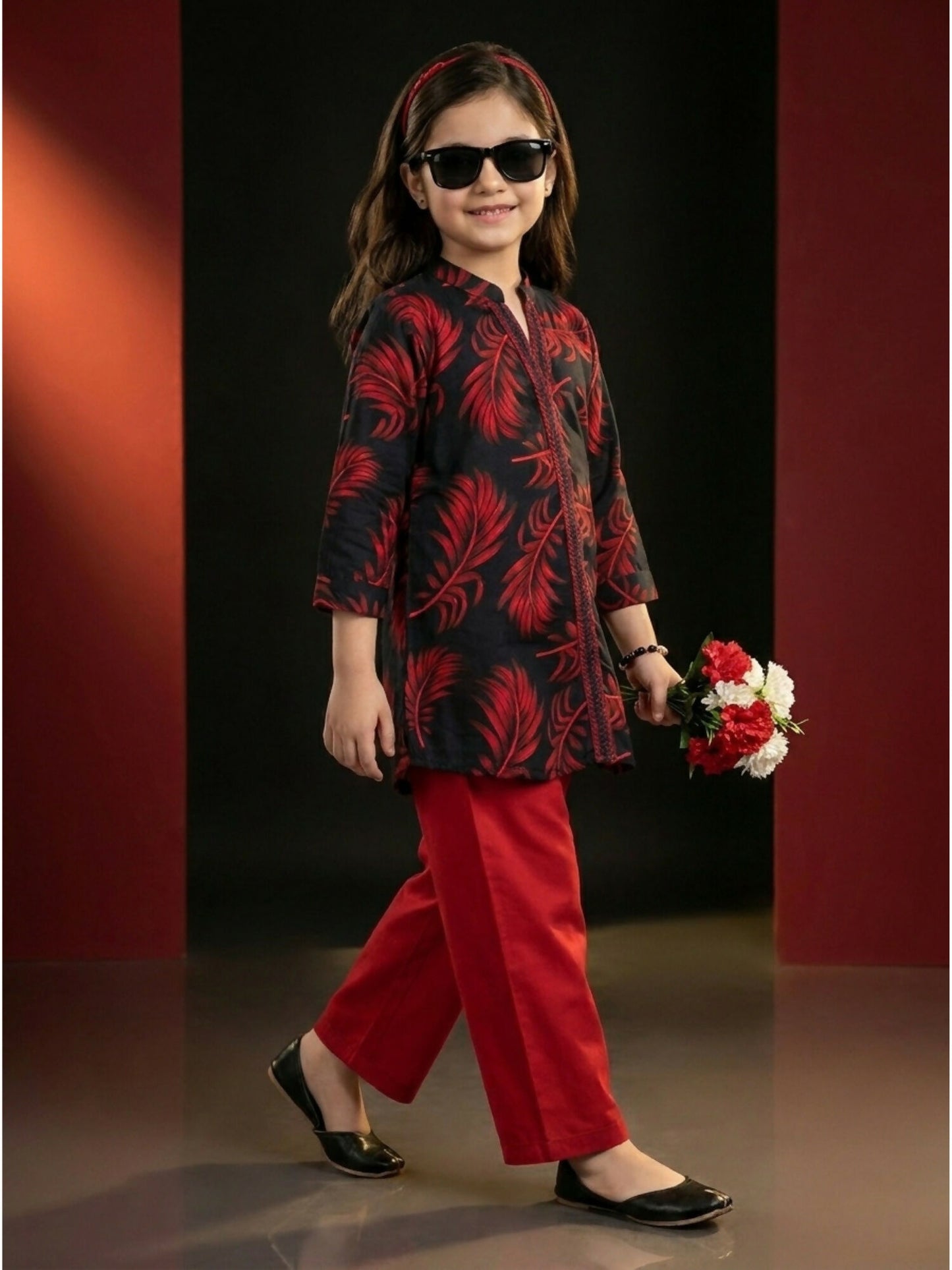 Velvour Girls Linen Printed Co-Ord Set-VG228-B