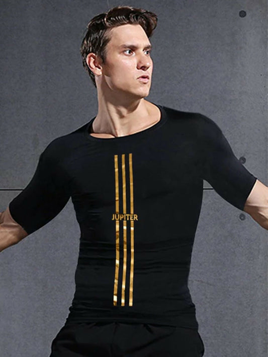 Jupiter High Gloss 3 Stripe Stretch Compression Dry Fit Tee-13607